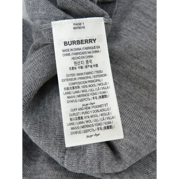 $830 BURBERRY BEMPTON GRAY MERINO WOOL ELBOW CHECK PATCHES PULLOVER SWEATER S